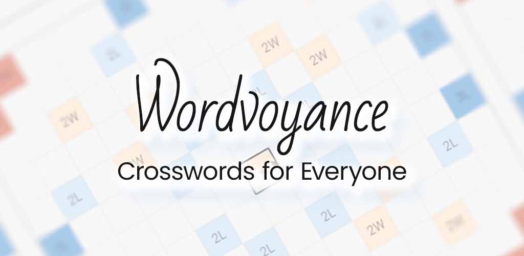 Wordvoyance logo on a stylish tile-shifted view of the game board.