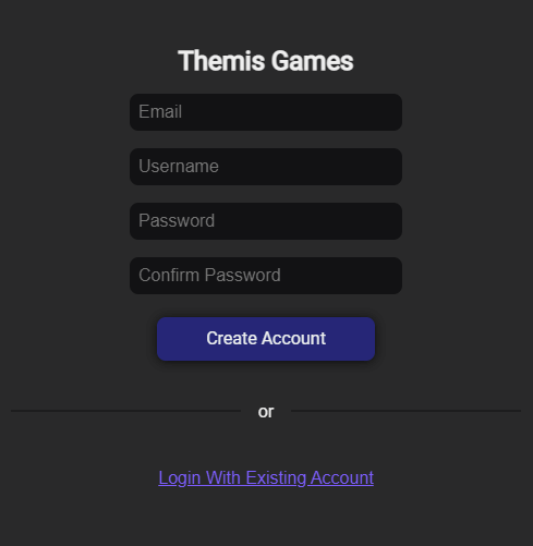 Account creation menu